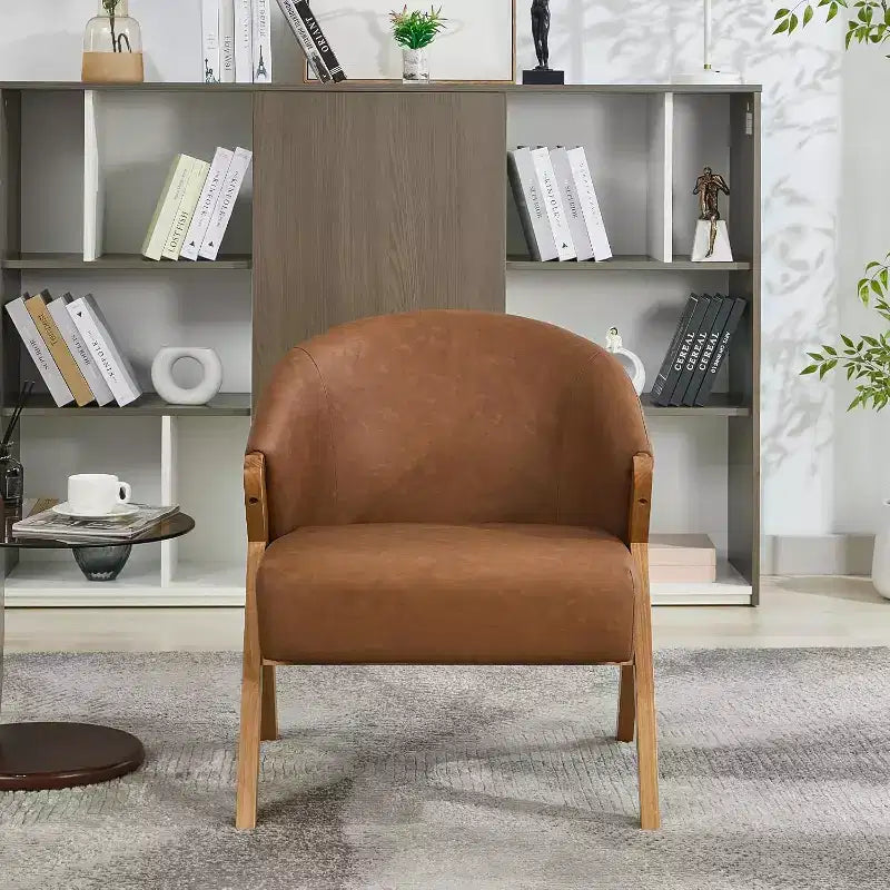 Fauteuil pivotant d'appoint Mid-Century Modern, cadre en bois, confortable, rembourré, idéal pour la lecture, facile à assembler, pour salon