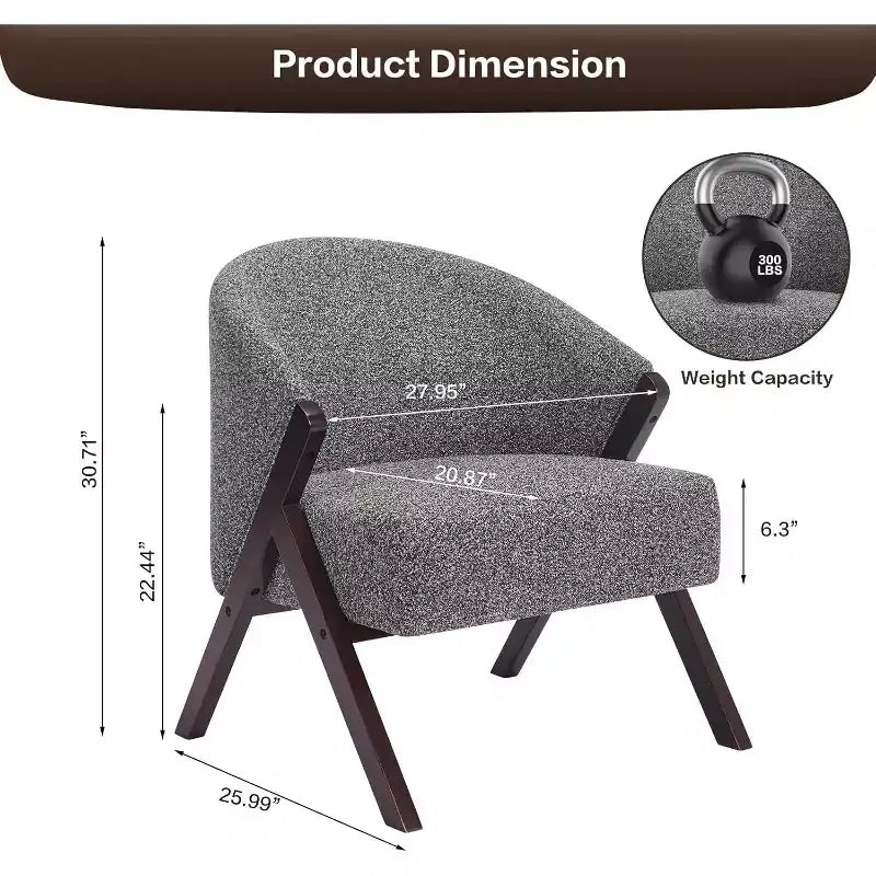 Fauteuil pivotant d'appoint Mid-Century Modern, cadre en bois, confortable, rembourré, idéal pour la lecture, facile à assembler, pour salon