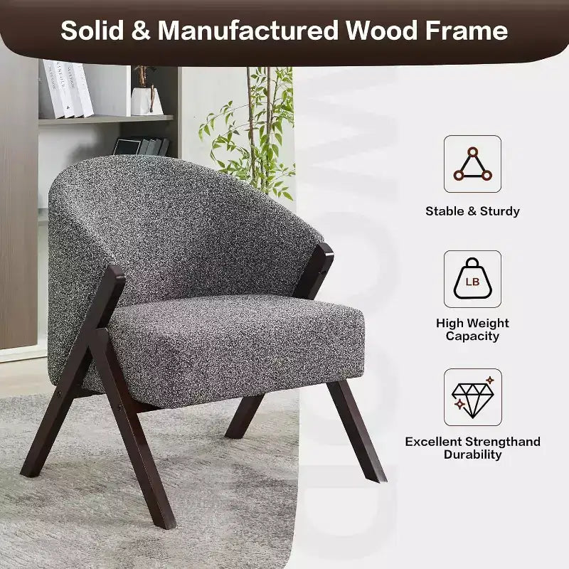 Fauteuil pivotant d'appoint Mid-Century Modern, cadre en bois, confortable, rembourré, idéal pour la lecture, facile à assembler, pour salon