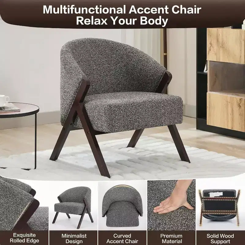 Fauteuil pivotant d'appoint Mid-Century Modern, cadre en bois, confortable, rembourré, idéal pour la lecture, facile à assembler, pour salon