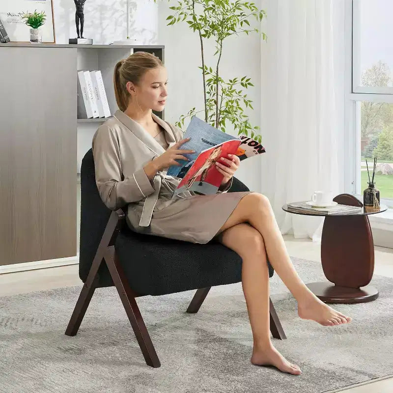 Fauteuil pivotant d'appoint Mid-Century Modern, cadre en bois, confortable, rembourré, idéal pour la lecture, facile à assembler, pour salon