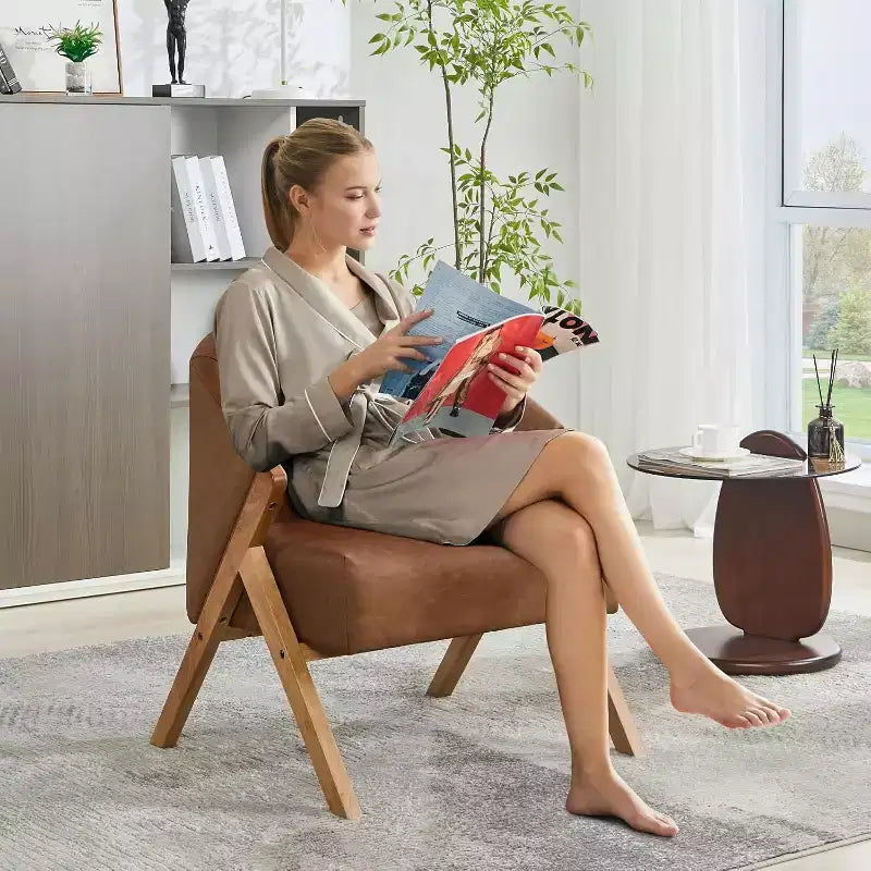Fauteuil pivotant d'appoint Mid-Century Modern, cadre en bois, confortable, rembourré, idéal pour la lecture, facile à assembler, pour salon