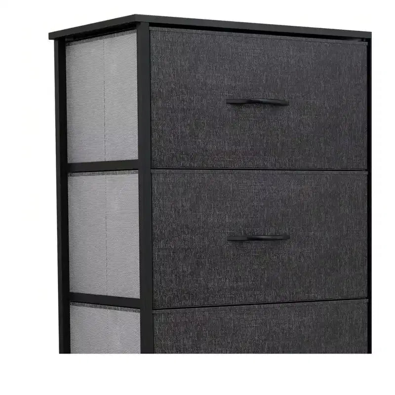 Commode à 4 tiroirs, tour de rangement en tissu, unité d'organisation pour salon, couloir, placards, cadre en acier robuste, plateau en bois