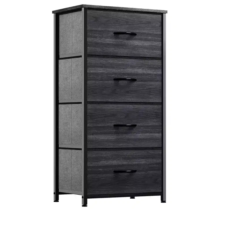 Commode à 4 tiroirs, tour de rangement en tissu, unité d'organisation pour salon, couloir, placards, cadre en acier robuste, plateau en bois