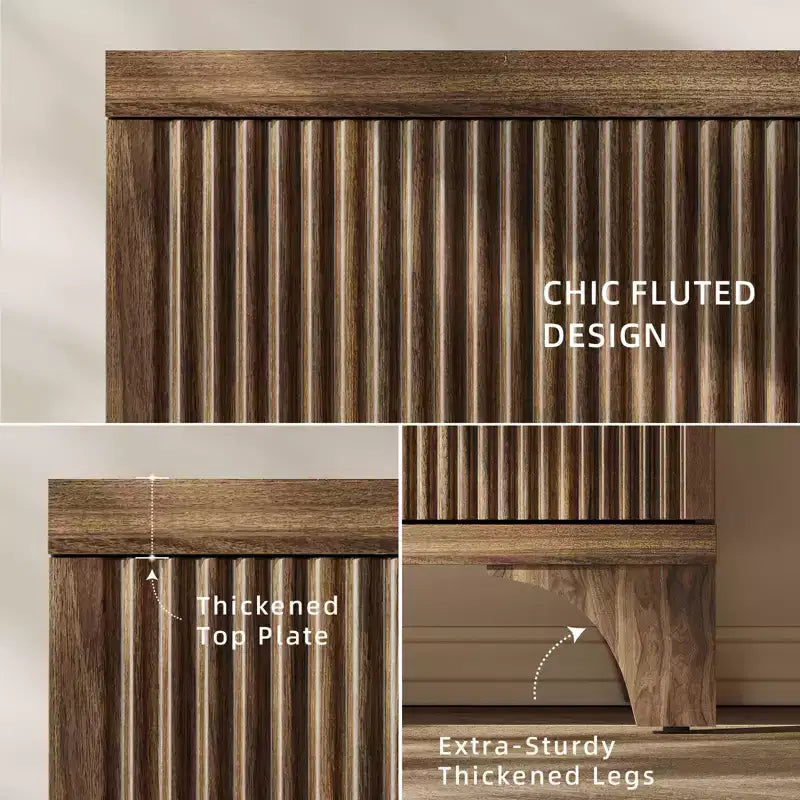 Armoire de rangement moderne à 3 portes avec portes cannelées et étagères réglables