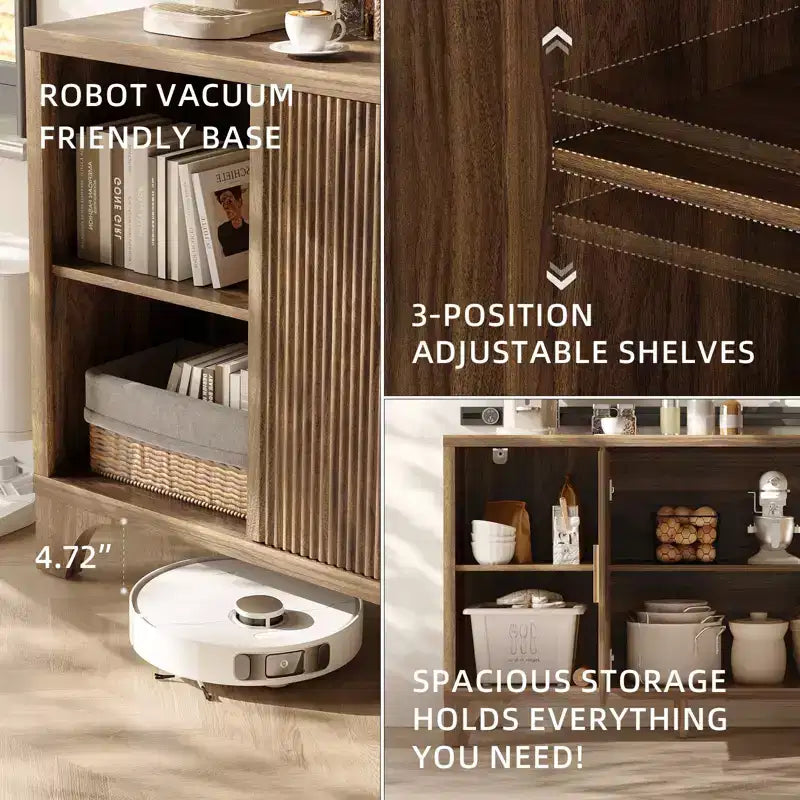 Armoire de rangement moderne à 3 portes avec portes cannelées et étagères réglables