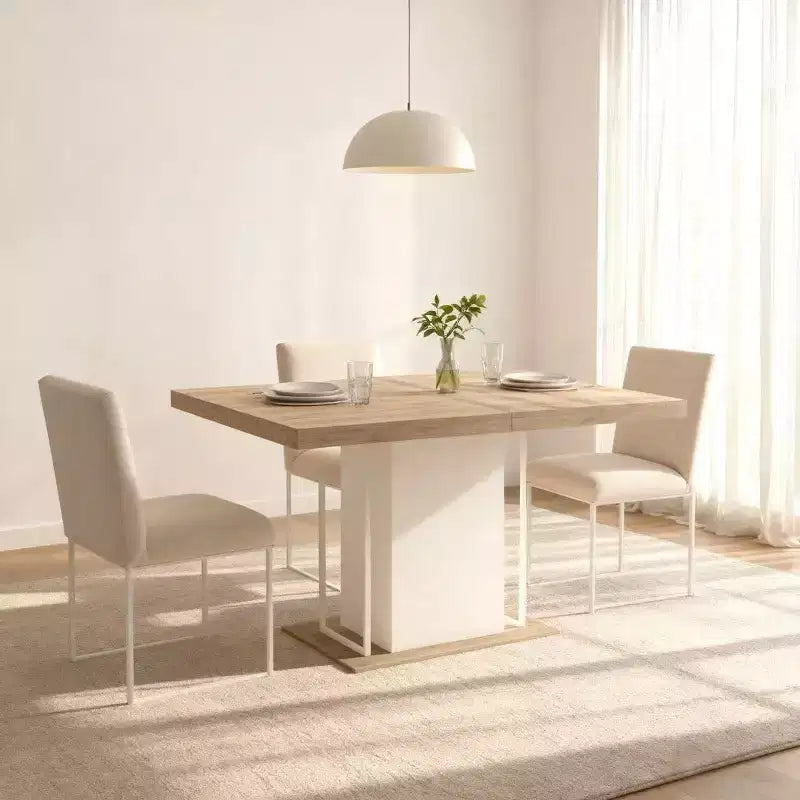 Table de salle à manger extensible, chêne et blanc, design moderne extensible – 4 à 8 places