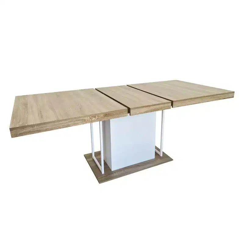 Table de salle à manger extensible, chêne et blanc, design moderne extensible – 4 à 8 places