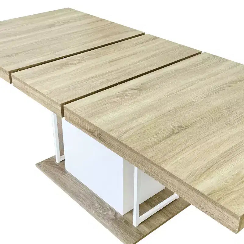 Table de salle à manger extensible, chêne et blanc, design moderne extensible – 4 à 8 places