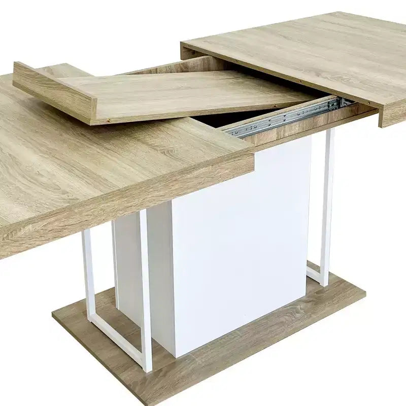 Table de salle à manger extensible, chêne et blanc, design moderne extensible – 4 à 8 places