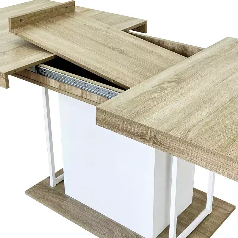 Table de salle à manger extensible, chêne et blanc, design moderne extensible – 4 à 8 places