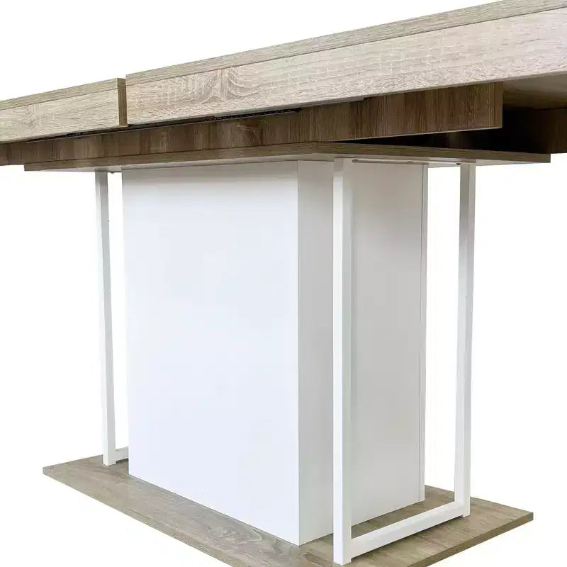 Table de salle à manger extensible, chêne et blanc, design moderne extensible – 4 à 8 places
