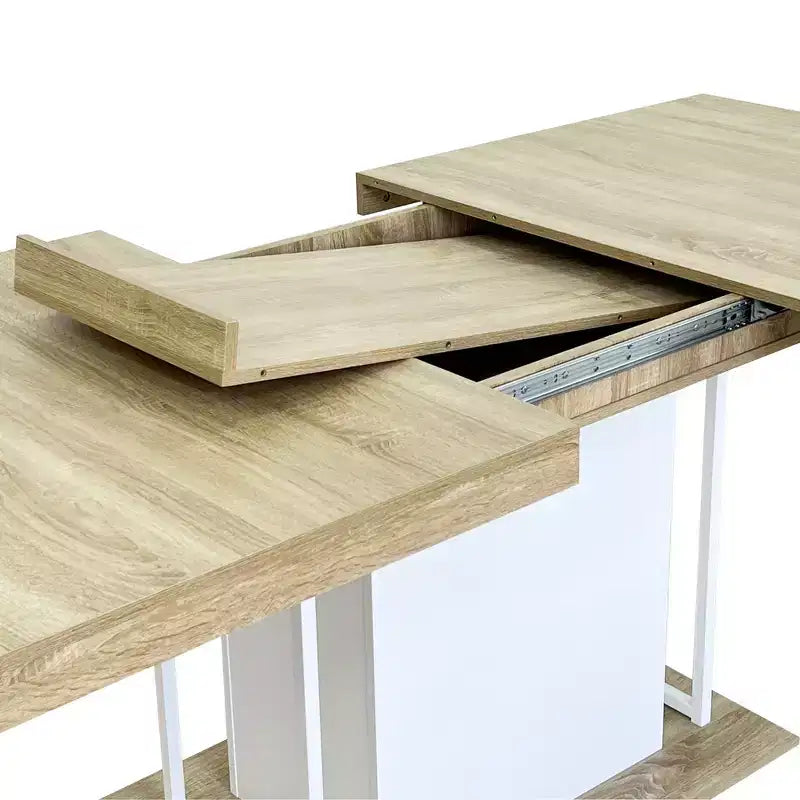 Table de salle à manger extensible, chêne et blanc, design moderne extensible – 4 à 8 places
