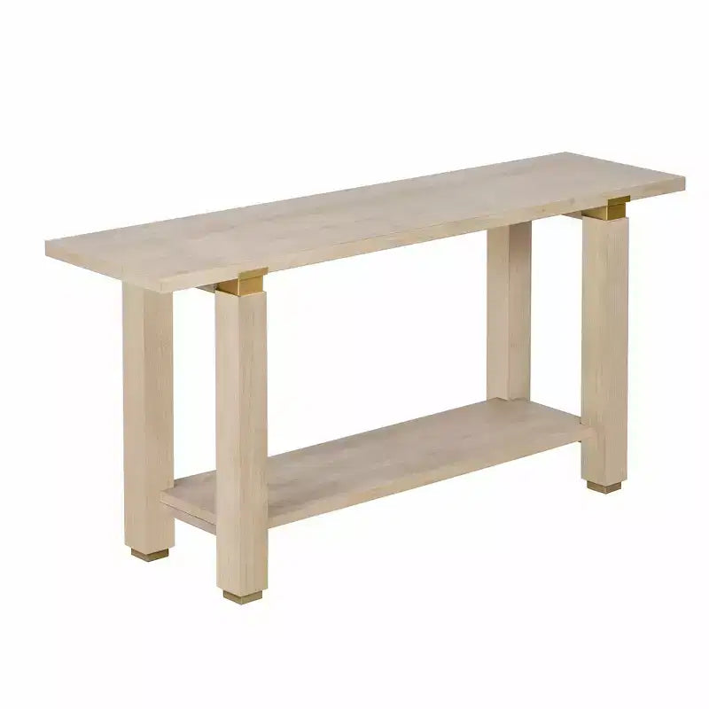 Console étroite moderne de 160 cm avec accents métalliques et étagère ouverte – Naturel