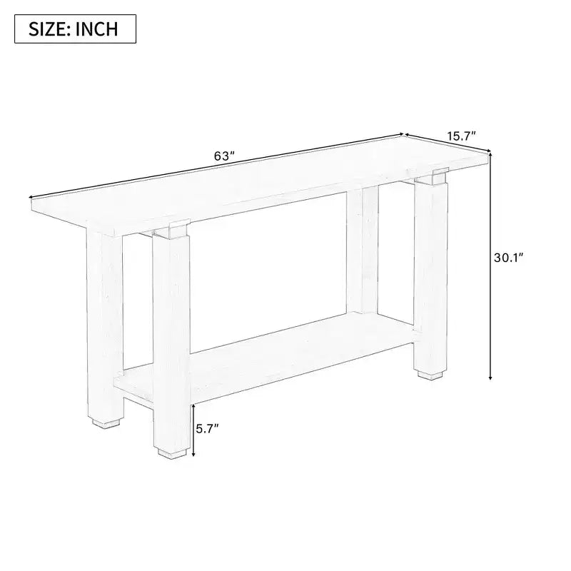 Console étroite moderne de 160 cm avec accents métalliques et étagère ouverte – Naturel