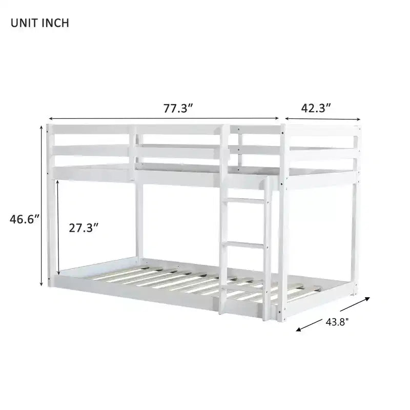 Lit superposé 77" deux places au sol avec échelle et garde-corps – Blanc, Chambre d'enfants et salle de jeux