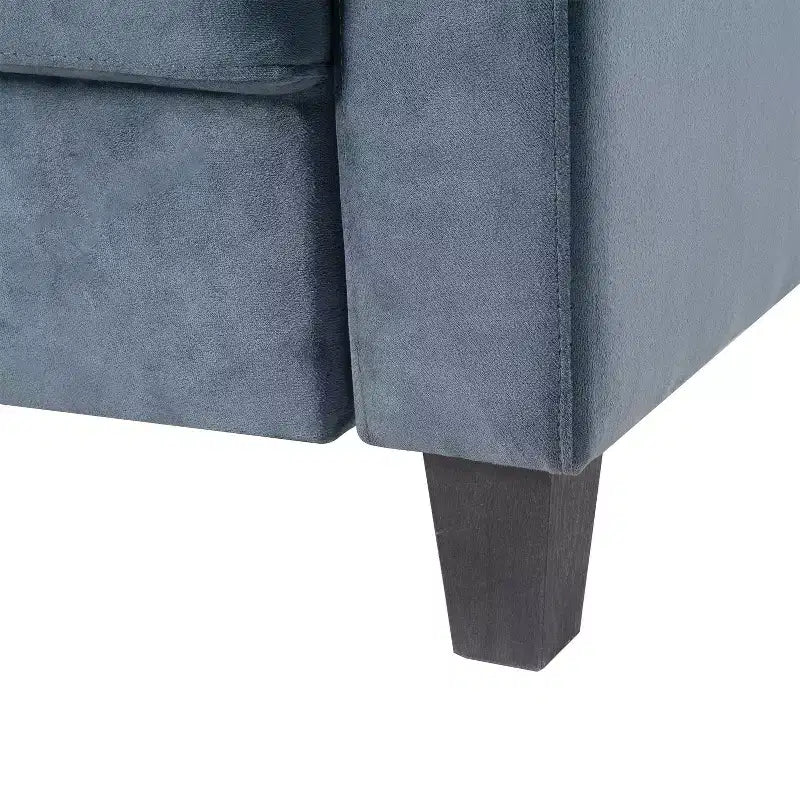 Canapé trois places en velours gris, style Mid-Century, avec ressorts en U et structure en bois massif