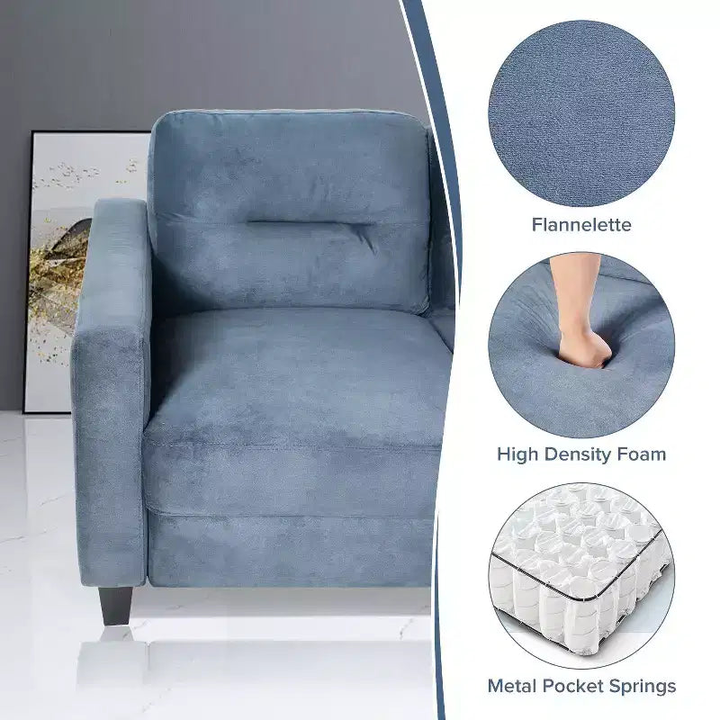 Canapé trois places en velours gris, style Mid-Century, avec ressorts en U et structure en bois massif