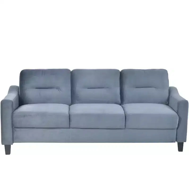 Canapé trois places en velours gris, style Mid-Century, avec ressorts en U et structure en bois massif