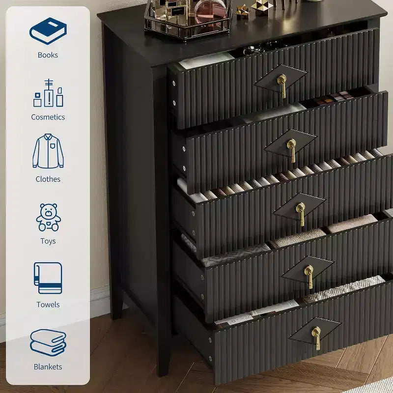 Commode cannelée à 6 tiroirs de 54 po – Armoire de rangement en bois moderne pour chambre et salon