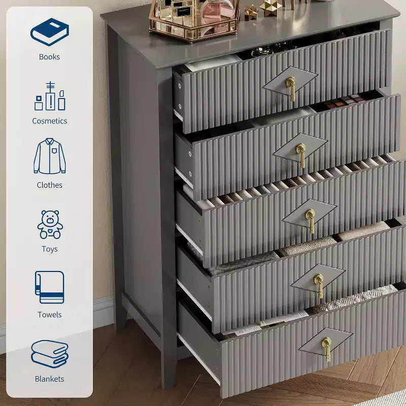 Commode cannelée à 6 tiroirs de 54 po – Armoire de rangement en bois moderne pour chambre et salon