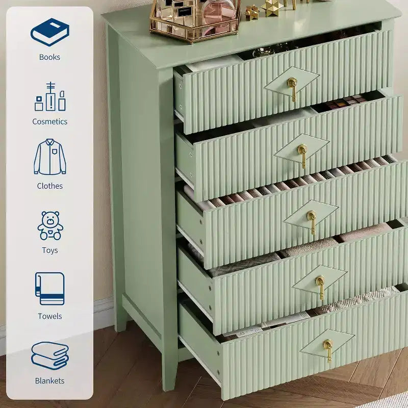 Commode cannelée à 6 tiroirs de 54 po – Armoire de rangement en bois moderne pour chambre et salon