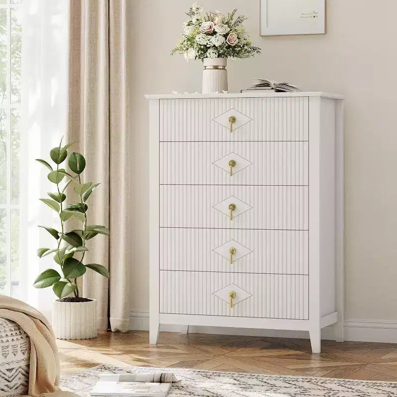 Commode cannelée à 6 tiroirs de 54 po – Armoire de rangement en bois moderne pour chambre et salon