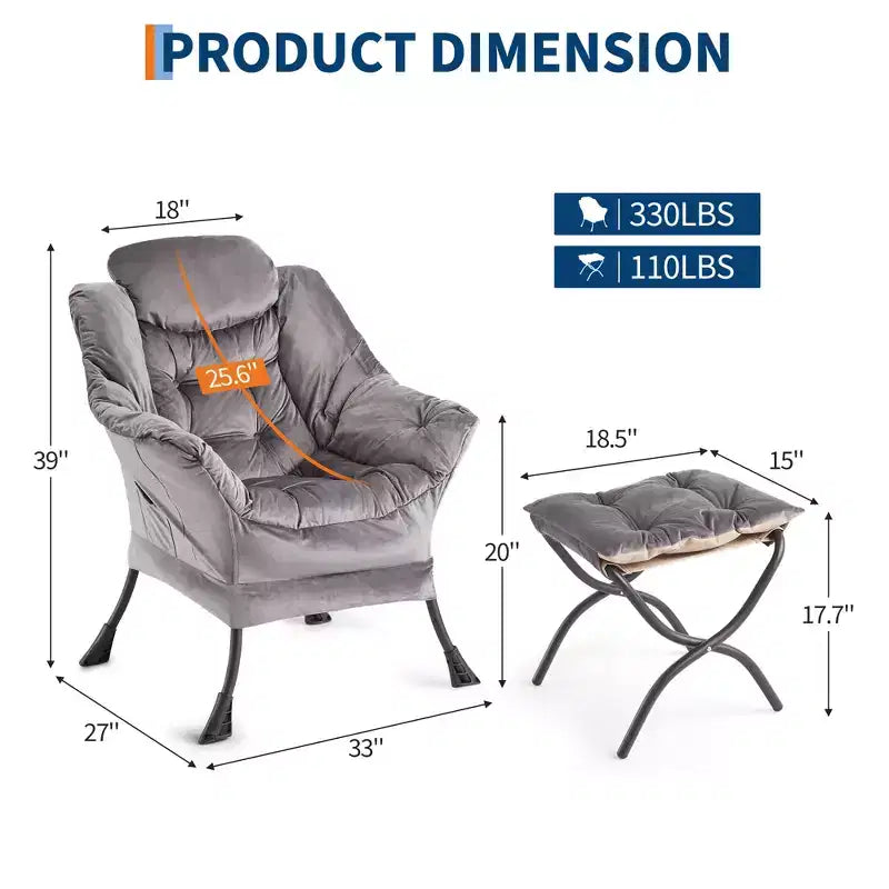 Fauteuil inclinable avec pouf, oreiller et poche latérale – Salon et chambre à coucher