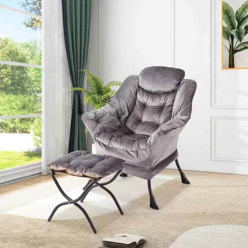 Fauteuil inclinable avec pouf, oreiller et poche latérale – Salon et chambre à coucher