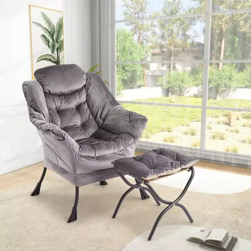 Fauteuil inclinable avec pouf, oreiller et poche latérale – Salon et chambre à coucher