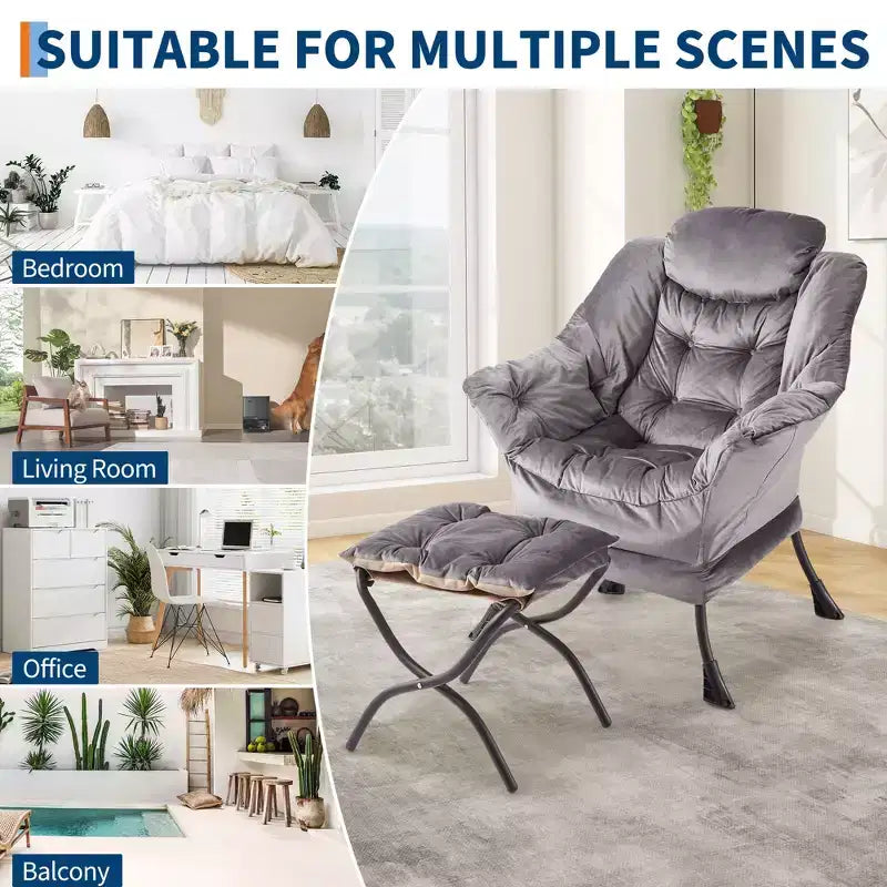 Fauteuil inclinable avec pouf, oreiller et poche latérale – Salon et chambre à coucher