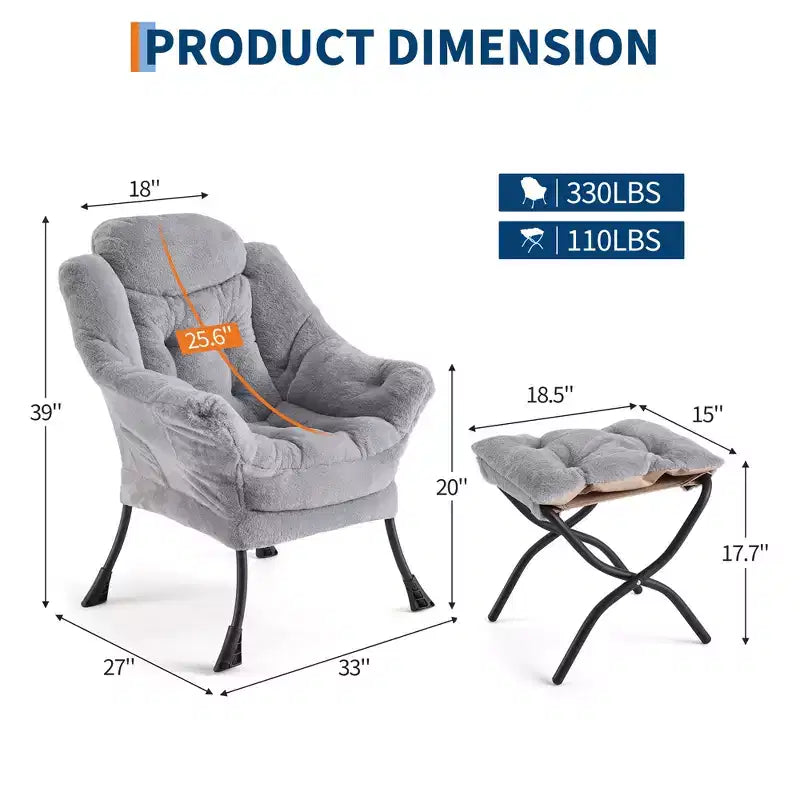 Fauteuil inclinable avec pouf, oreiller et poche latérale – Salon et chambre à coucher