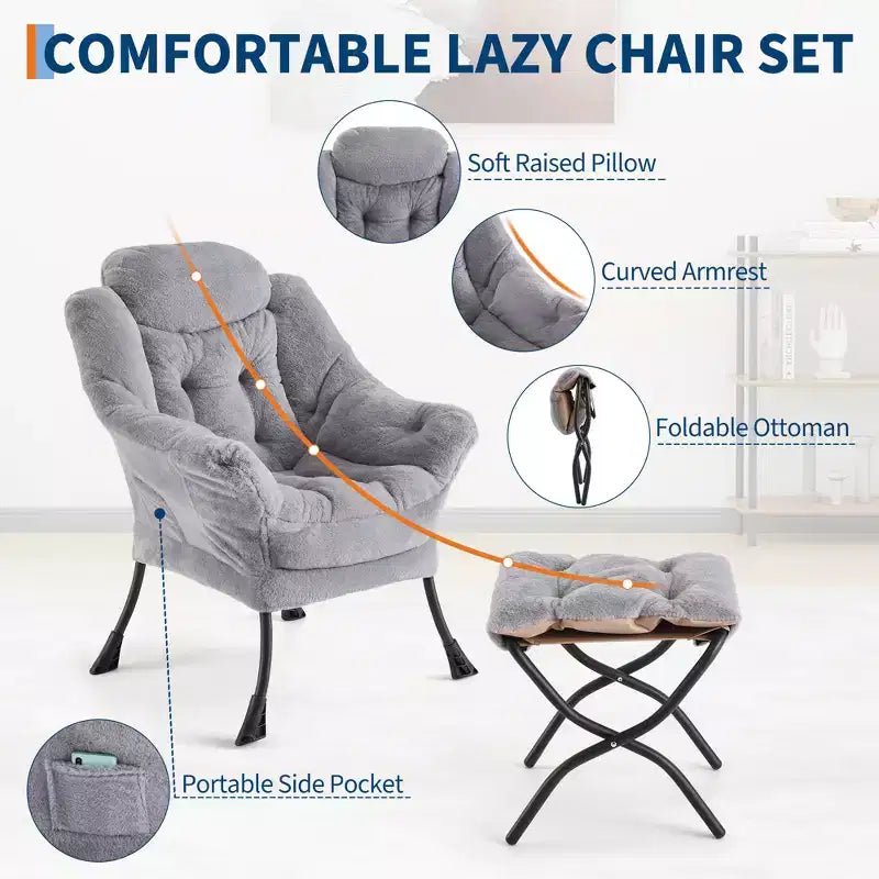 Fauteuil inclinable avec pouf, oreiller et poche latérale – Salon et chambre à coucher