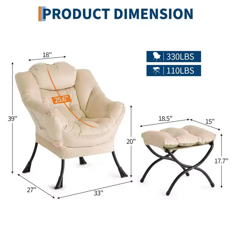 Fauteuil inclinable avec pouf, oreiller et poche latérale – Salon et chambre à coucher