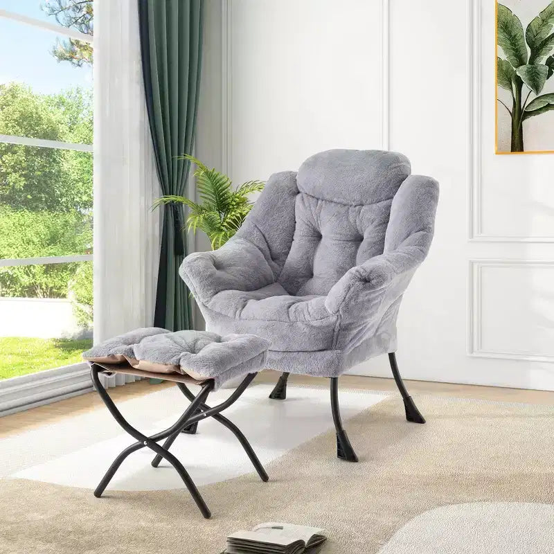 Fauteuil inclinable avec pouf, oreiller et poche latérale – Salon et chambre à coucher