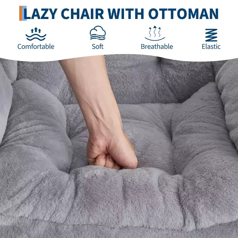 Fauteuil inclinable avec pouf, oreiller et poche latérale – Salon et chambre à coucher