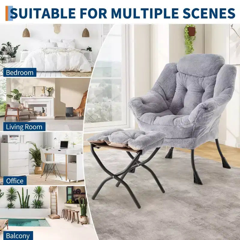 Fauteuil inclinable avec pouf, oreiller et poche latérale – Salon et chambre à coucher