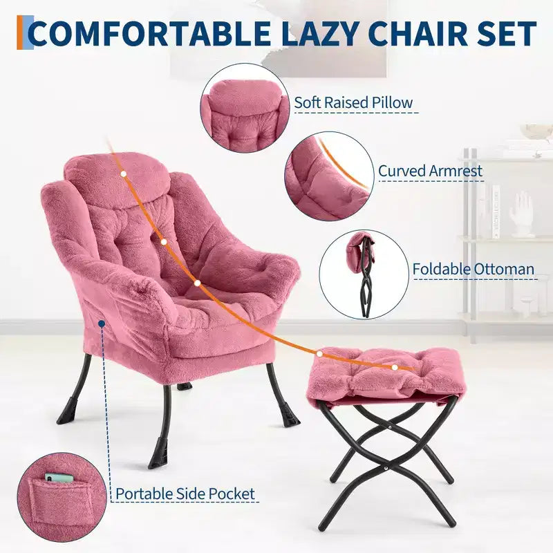Fauteuil inclinable avec pouf, oreiller et poche latérale – Salon et chambre à coucher