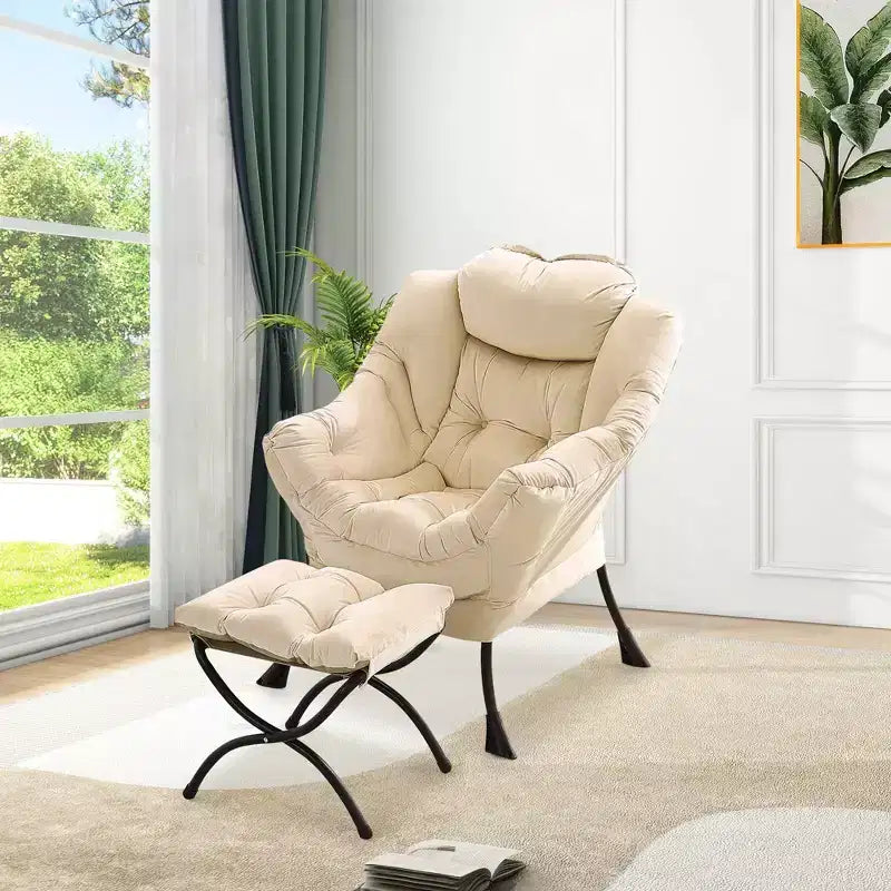Fauteuil inclinable avec pouf, oreiller et poche latérale – Salon et chambre à coucher