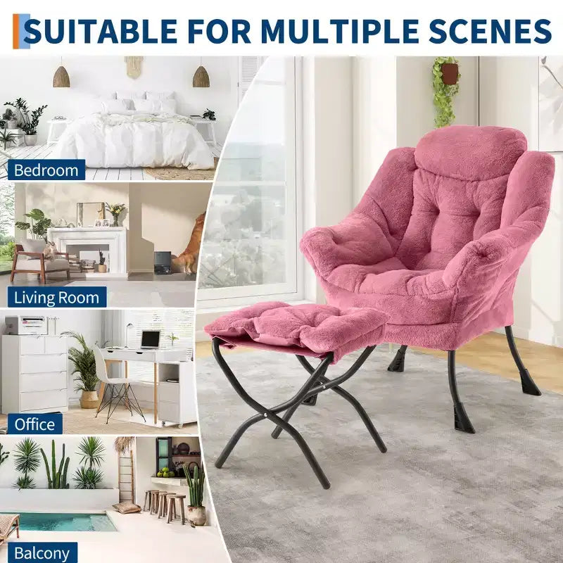 Fauteuil inclinable avec pouf, oreiller et poche latérale – Salon et chambre à coucher