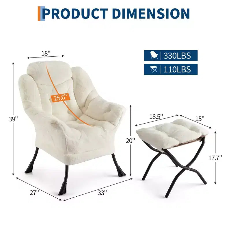 Fauteuil inclinable avec pouf, oreiller et poche latérale – Salon et chambre à coucher