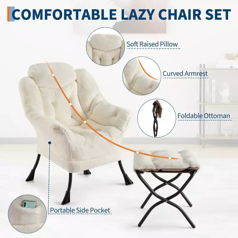 Fauteuil inclinable avec pouf, oreiller et poche latérale – Salon et chambre à coucher