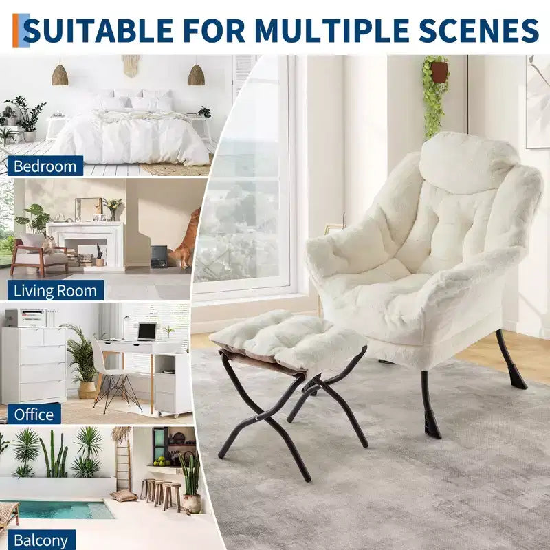 Fauteuil inclinable avec pouf, oreiller et poche latérale – Salon et chambre à coucher