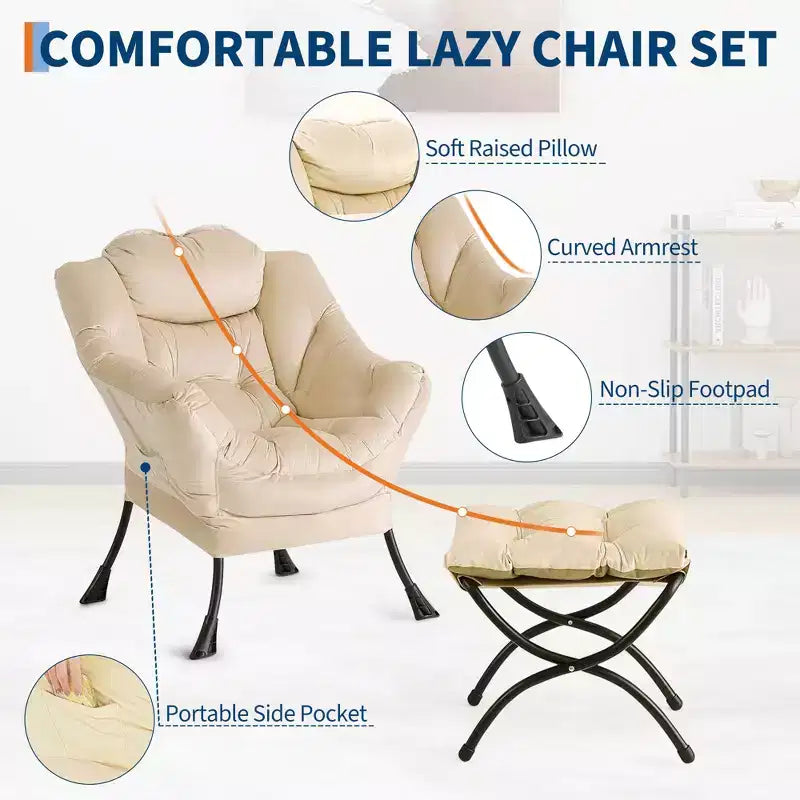 Fauteuil inclinable avec pouf, oreiller et poche latérale – Salon et chambre à coucher