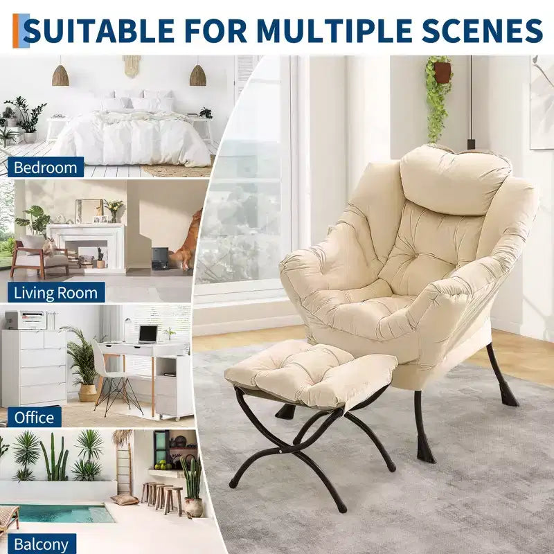 Fauteuil inclinable avec pouf, oreiller et poche latérale – Salon et chambre à coucher