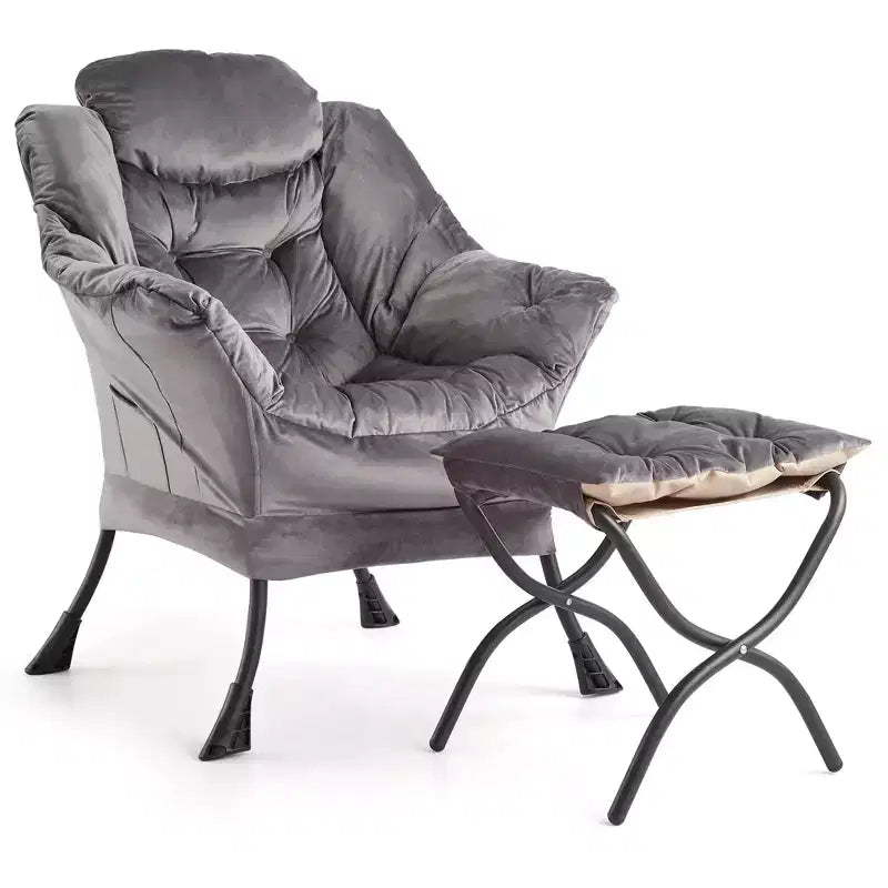 Fauteuil inclinable avec pouf, oreiller et poche latérale – Salon et chambre à coucher