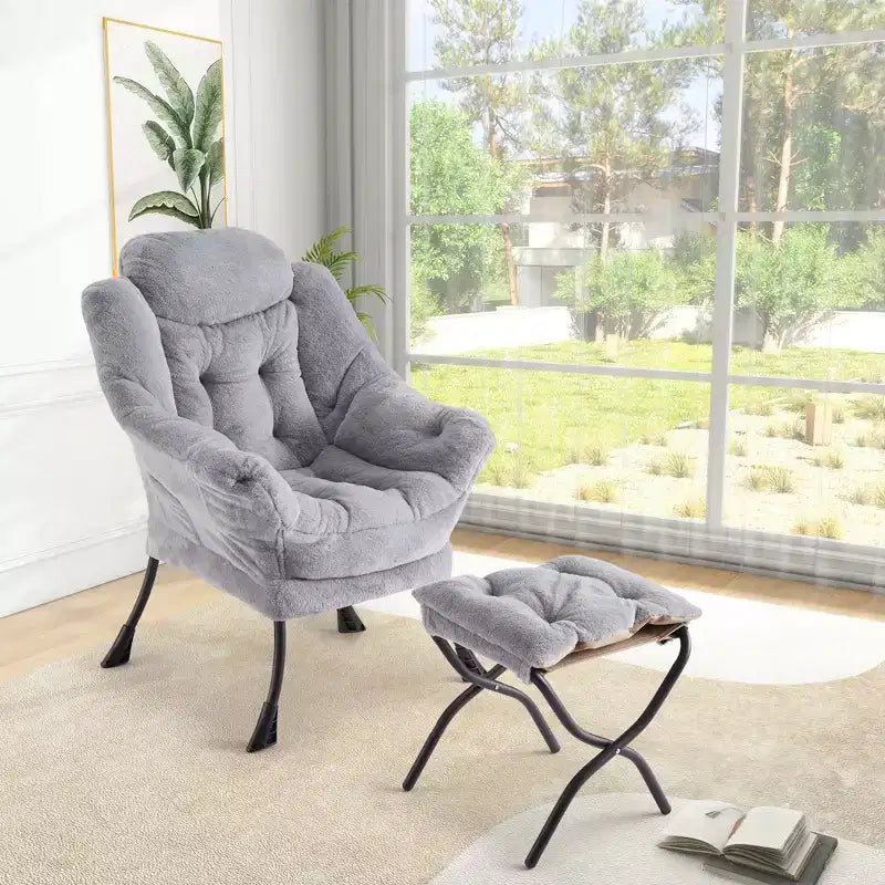 Fauteuil inclinable avec pouf, oreiller et poche latérale – Salon et chambre à coucher