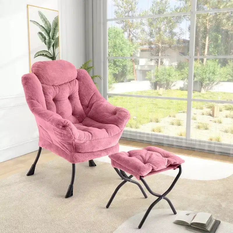 Fauteuil inclinable avec pouf, oreiller et poche latérale – Salon et chambre à coucher