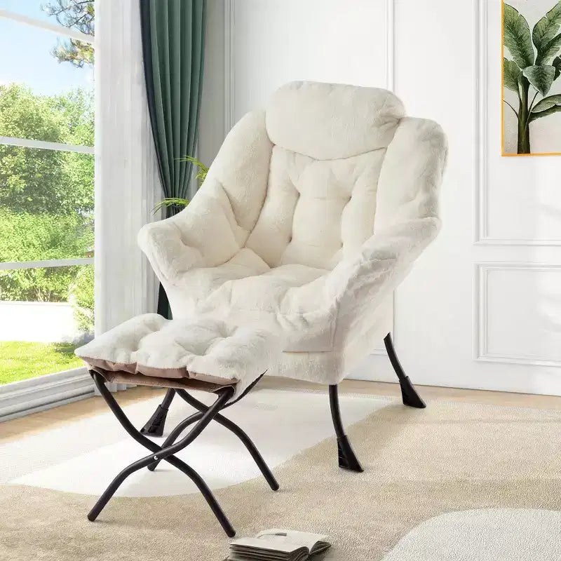 Fauteuil inclinable avec pouf, oreiller et poche latérale – Salon et chambre à coucher