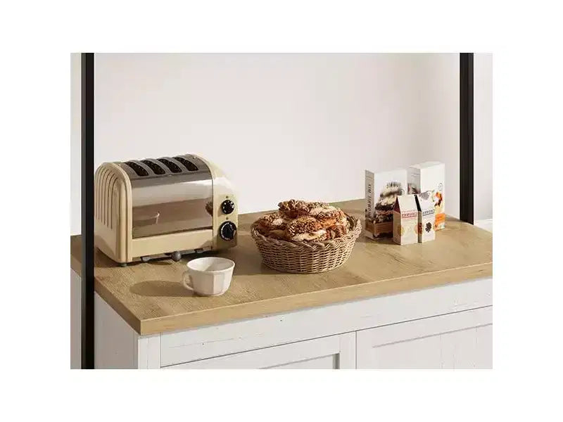 Meuble îlot de cuisine de 41 po – Corps blanc vintage avec dessus en bois naturel